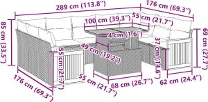 vidaXL 10-częściowy zestaw mebli z poduszkami, beżowy, polirattan i akacja 15