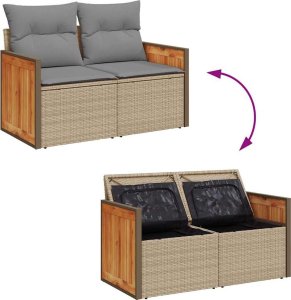 vidaXL 10-częściowy zestaw mebli z poduszkami, beżowy, polirattan i akacja 9