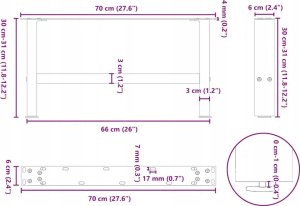 vidaXL Nogi do stolika kawowego, białe, 2 szt., 70x(30-31) cm, stal 9
