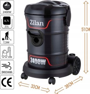 UNIWERSALNY MOCNY ODKURZACZ PRZEMYSŁOWY BEZWORKOWY NADMUCH 21L 2400W 12