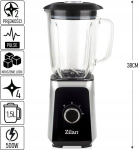 Blender kielichowy Zilan BLENDER KIELICHOWY 2 BIEGI PULSCE KRUSZY LÓD 1,5L 500W 4