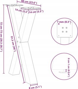 vidaXL Nogi do stołu jadalnego, 2 szt., czarne, 60x(72-73) cm, stal 10