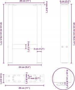 vidaXL Nogi do stolika kawowego, czarne, 2 szt., 28x(42-43) cm, stal 10