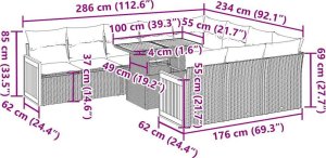vidaXL 11-częściowy zestaw mebli z poduszkami, beżowy, polirattan i akacja 14