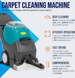 Maszyna do prania dywanów piorąca 40 cm 220 m2/h 2500 W Maszyna do prania dywanów piorąca 40 cm 220 m2/h 2500 W 4