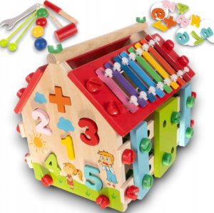 Drewniany Domek Edukacyjny - Cyfry Kostka Cymbałki Kulki 1