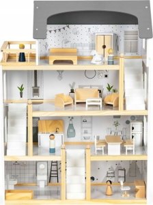 Drewniany Domek Dla Lalek + 18 mebelków + 4 laleczki 13