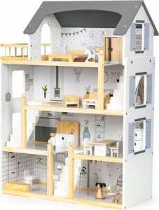 Drewniany Domek Dla Lalek + 18 mebelków + 4 laleczki 24