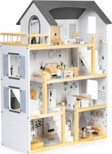 Drewniany Domek Dla Lalek + 18 mebelków + 4 laleczki 28