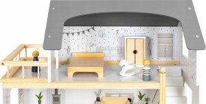 Drewniany Domek Dla Lalek + 18 mebelków + 4 laleczki 29