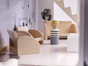 Drewniany Domek Dla Lalek + 18 mebelków + 4 laleczki 8