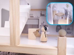 Drewniany Domek Dla Lalek + 18 mebelków + 4 laleczki 10