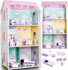 Drewniany domek dla lalek + Mebelki 22