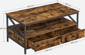 Stolik kawowy z półką i 2 szufladami 100x55x45cm 3