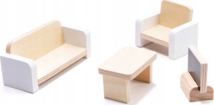 Drewniany domek dla lalek 3 piętra + światło led + taras + meble 22