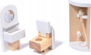 Drewniany domek dla lalek 3 piętra + światło led + taras + meble 9