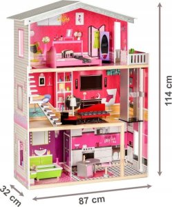 Drewniany Domek Dla Lalek 115cm + Winda + Mebelki + Lalka 14