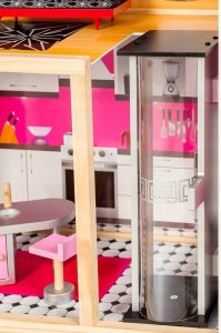 Drewniany Domek Dla Lalek 115cm + Winda + Mebelki + Lalka 21