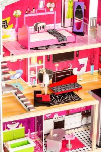 Drewniany Domek Dla Lalek 115cm + Winda + Mebelki + Lalka 23