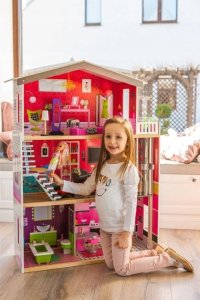 Drewniany Domek Dla Lalek 115cm + Winda + Mebelki + Lalka 10