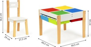 Stolik dziecięcy + 2 krzesła z blatem do układania klocków 3