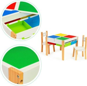 Stolik dziecięcy + 2 krzesła z blatem do układania klocków 7