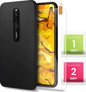 ETUI DO XIAOMI REDMI 8 OBUDOWA CZARNE MATOWE SILIKON POKROWIEC   SZKŁO 9H 1