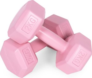 Hantle sześciokątne zestaw 2x2 kg ciężarki do ćwiczeń obciążniki fitness różowe ModernHome 5