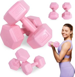 Hantle sześciokątne zestaw 2x4 kg ciężarki do ćwiczeń obciążniki fitness różowe ModernHome 1