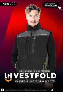 LH-VESTFOLD BS - Bezrękawnik ochronny męski stójka softshell oddychający 4 kieszenie dół regulacja troczki odblaski REGULAR splot twill 100% poliester membrana TPU polar 100%  305 g/m2 M 6