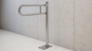 Poręcz łukowa uchylna O 32mm. mocowana do podłogi, wykonana ze stali nierdzewnej kwasoodpornej AISI 304, wykończenie polerowane, możliwość zamątowania uchwytu na papier toaletowy PBPX, wymiar: 600 mm. 3