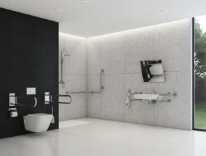 Poręcz łukowa uchylna O 32mm. mocowana do podłogi, wykonana ze stali nierdzewnej kwasoodpornej AISI 304, wykończenie polerowane, możliwość zamątowania uchwytu na papier toaletowy PBPX, wymiar: 600 mm. 4