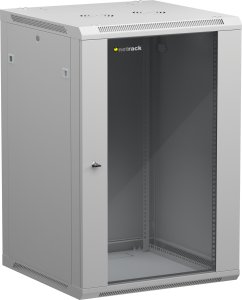 Szafa wisząca RACK 19" 18U, 600mm, Netrack F-Line, szara, drzwi szklane, otwierane boki 1