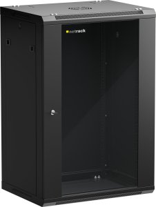 Szafa wisząca RACK 19" 18U, 450mm, Netrack F-Line, czarna, drzwi szklane, otwierane boki 1