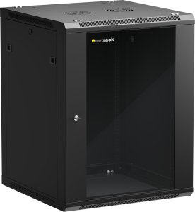 Szafa wisząca RACK 19" 15U, 600mm, Netrack F-Line, czarna, drzwi szklane, otwierane boki 1