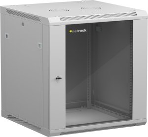Szafa wisząca RACK 19" 12U, 600mm, Netrack F-Line, szara, drzwi szklane, otwierane boki 1