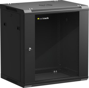 Szafa wisząca RACK 19" 12U, 450mm, Netrack F-Line, czarna, drzwi szklane, otwierane boki 1