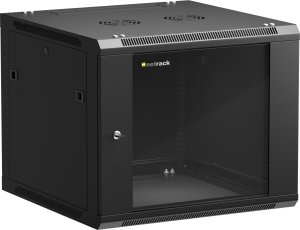 Szafa wisząca RACK 19" 9U, 600mm, Netrack F-Line, czarna, drzwi szklane, otwierane boki 1