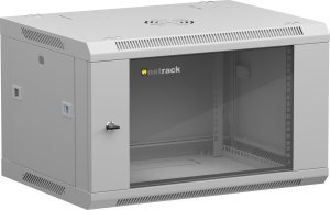 Szafa wisząca RACK 19" 6U, 450mm, Netrack F-Line, szara, drzwi szklane, otwierane boki 1