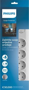 PRZEDŁUŻACZ SIECIOWY PHILIPS LISTWA ZASILAJĄCA BIAŁA 4 GNIAZDA SCHUKO 2M SPN7040WA/58 2