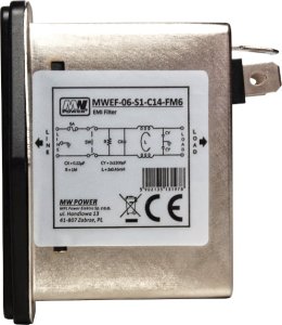 Filtr EMI, 6A/250VAC, wyłącznik, wejście: IEC C14, wyjście: konektory 6.4x0.8mm, wymiary 28.2x57m... 1