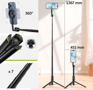 Kijek SELFIE Stick Statyw 1.36m na Magnes MagSafe Telefon Smartfon + PILOT / MG-003 PRO 5