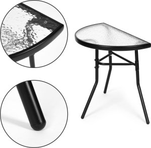 Stolik półokrągły szklany kawowy na balkon taras patio czarny 6