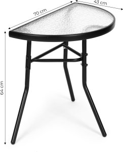 Stolik półokrągły szklany kawowy na balkon taras patio czarny 9