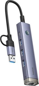 Hub 4w1 Baseus UltraJoy USB-A&USB-C do 3xUSB3.0+USB-C+RJ45 (szary) 3