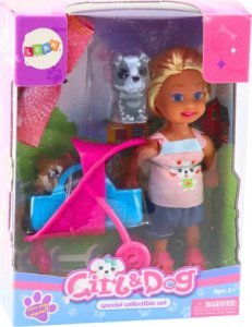 LeanToys Zestaw Mini Laleczka Wózek Nosidełko Pieski Szary Brązowy 2