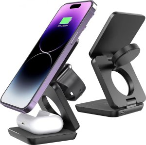 Ładowarka indukcyjna 3w1 do MagSafe QI do Apple iPhone Airpods Watch Alogy QI Charger Stand stojak Czarna 1