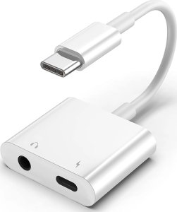 Adapter USB-C do Mini Jack 3.5mm i USB-C Kabel AUX Alogy do Apple iPhone USB-C Biały 1