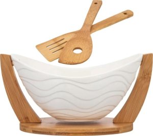 Miska do sałatek z przyborami salaterka z podstawką porcelana Altom Design Regular 2