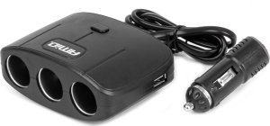 Rozdzielacz gniazda zapalniczki z ładowarką 2x usb-a on/off 12v 24v 100w 70cm amio-04362 1